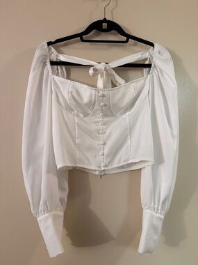 Nastygal corset style balloon sleeve square neck crop top